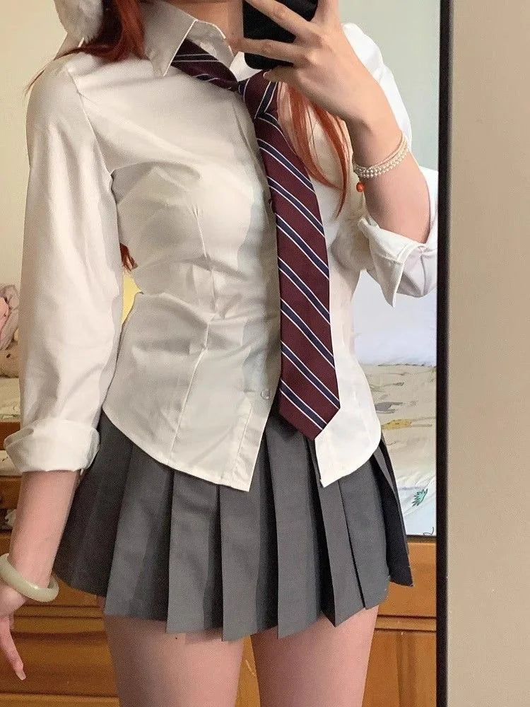White Original JK Uniform Fitted Shirt Japanese-style Sweet and Spicy School Uniform Long-sleeved Slimming Top for Hot Girls
