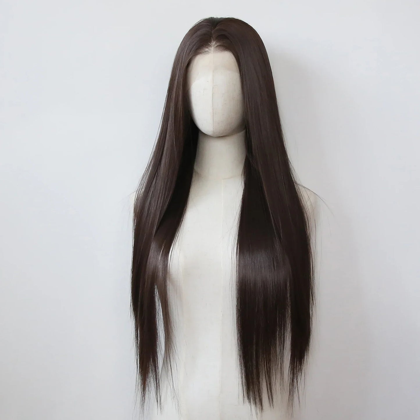 Ashely 13*4 Dark Brown Synthetic Lace Front Wigs Brown Long Straight Lace Front Wig for Women Pre Plucked Natural Hairline