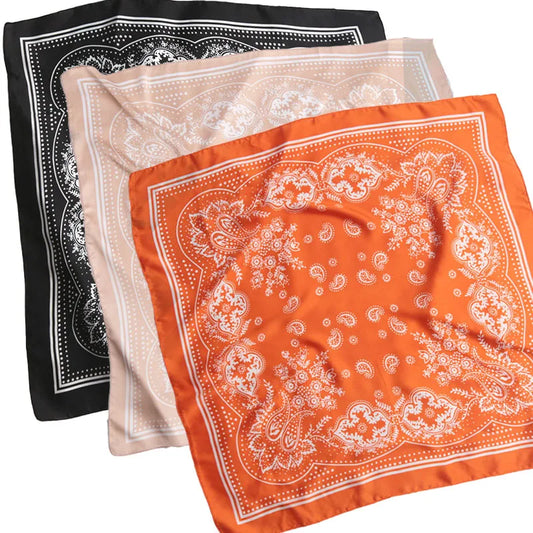 Versatile Women Professional Neck Scarf 70cm Black Paisley Printed Hip Hop Bandana Square Scarf Headwear Hairwrap