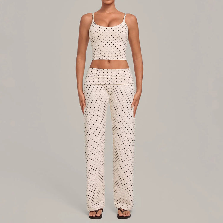2PCS Stripes And Polka Dots Yoga Suit Women Tracksuits Sports Outfits Gym Clothes Breathable Sports Bra Fitness Flared Pants Set