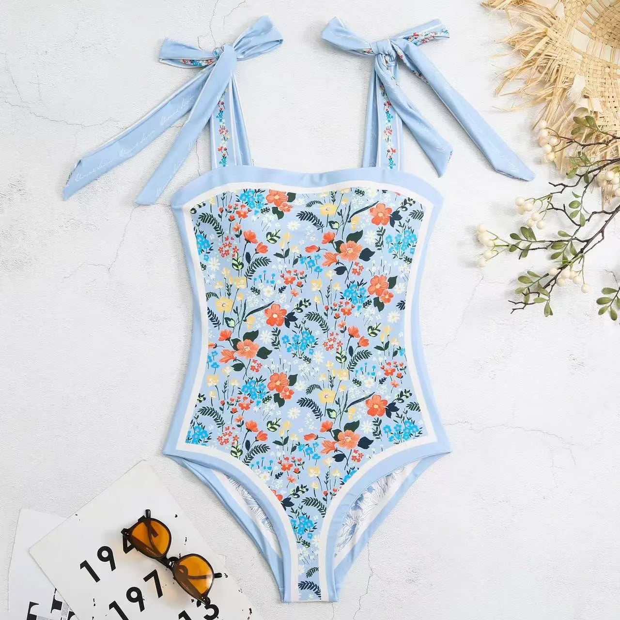 Women's Retro Double Sided Print Sweetheart Neck Tie Back Sleeveless One Piece Swimsuit Tankini Tankinis Dames Tankini Woman