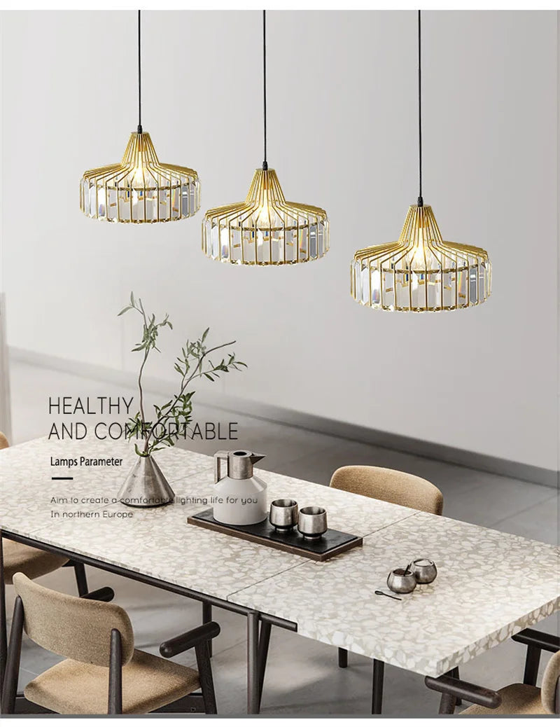 Crystal Pendant Lights Indoor Bedroom Ceiling Chandeliers Lamps Nordic Loft Loby Hanging Light Fixture Hotel Hall Decor Led Lamp