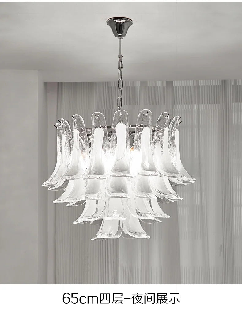 French Murano Petal Glass Chandelier Dining Table Living Room Antique Style Pink Petal Glass Pendant Chandelier Lights Bedroom