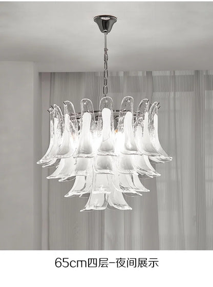 French Murano Petal Glass Chandelier Dining Table Living Room Antique Style Pink Petal Glass Pendant Chandelier Lights Bedroom