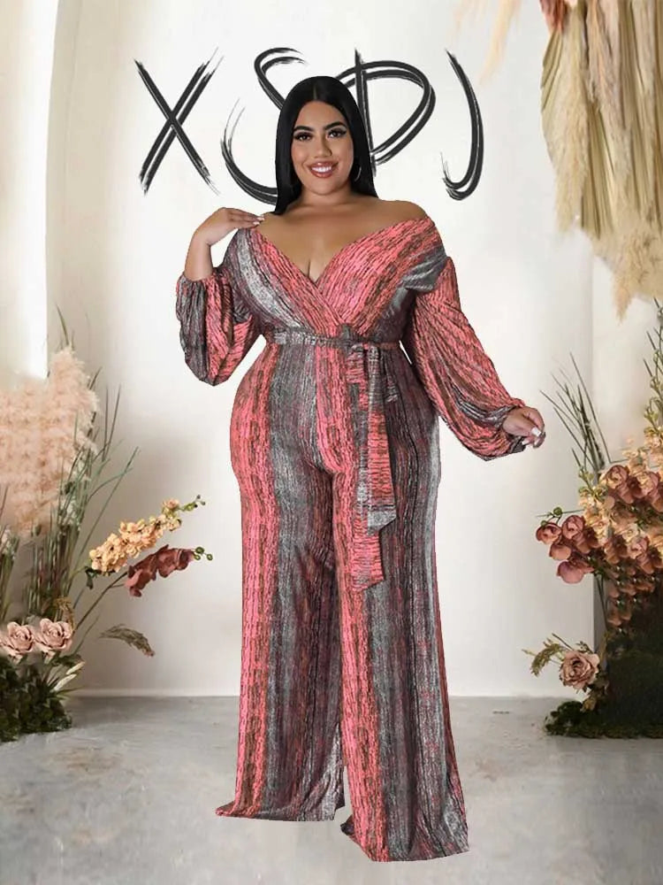 One Piece Outfit Women Jumpsuit 4xl Elegant Woman Jumpsuits V Neck Sexy Trousers Female Clothes Full-length Jumpsuit Plus Size