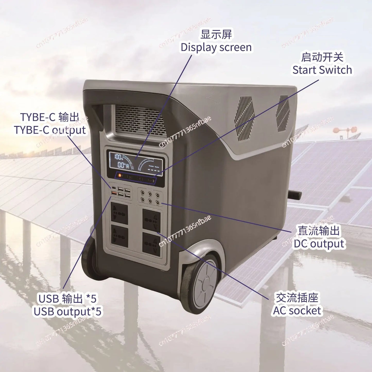 Trolley Style 3500W High Power Portable Outdoor Power Station Solar Charging Emergency Energy Storage Mobile Power Supply