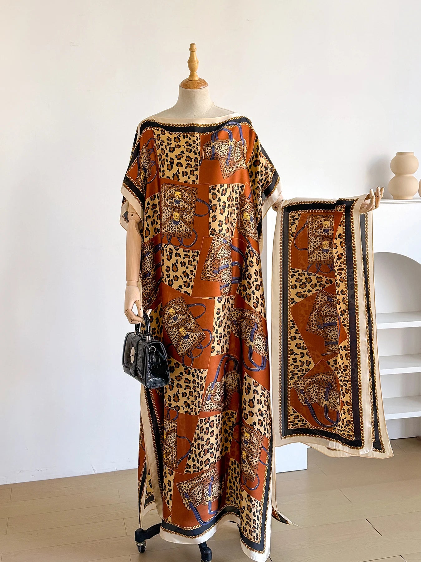 New 2026 African Women Dashiki Boho Print Maxi Dress Free Size Design with Scarf Loose Elegant Muslim Dubai Style