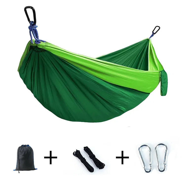Outdoor Portable Anti-Roll Double Hammock for Camping Hiking Beach Backyard Courtyard Comfortable Suspension Bed with Carrying B