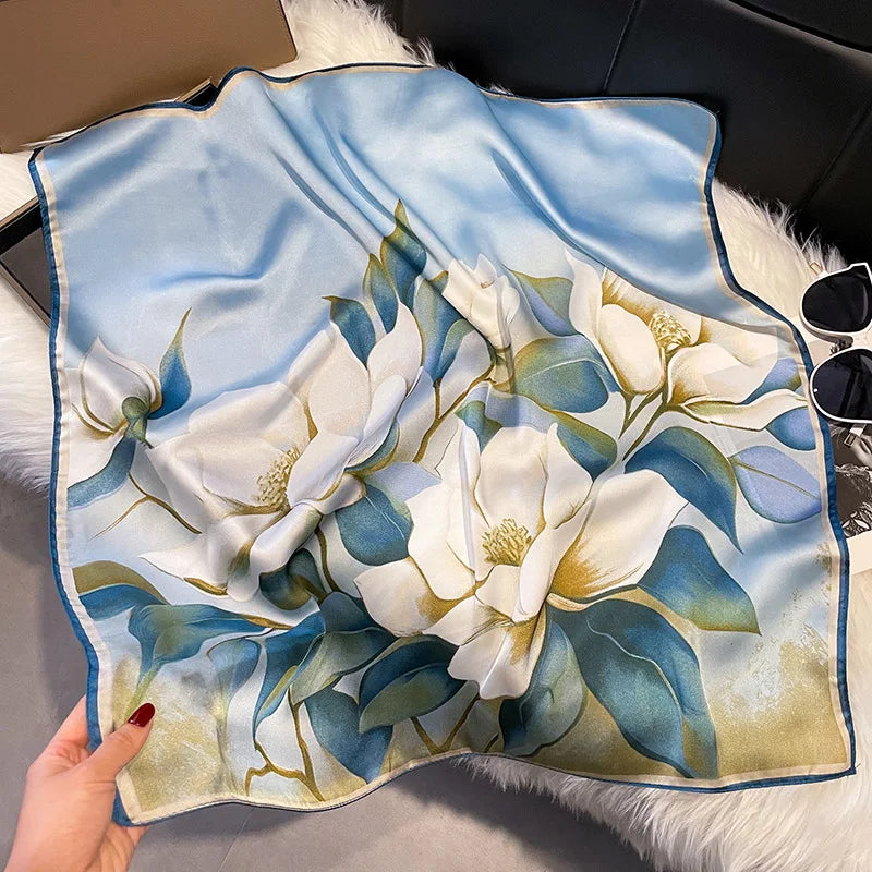 2025 Korean Satin Silk Scarf 70cm Square Women Fashion Shawl Wrap Neckerchief New Elegant