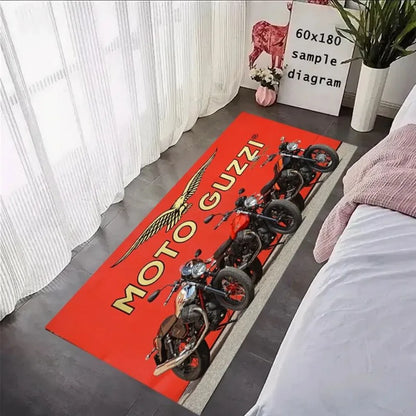 Moto Guzzi Crystal Velvet Motorcycle Mat, Anti-Slip Garage Floor Mat for Motorbike Parking, Retro Italian Style, Home Garage Dec