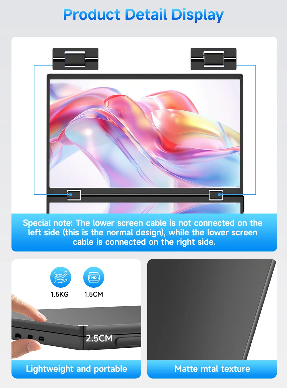 UPERFECT 15.6" Dual Portable Monitor for Laptop Screen Extender Folding Stacked Triple with Mini HDMI Office Computer Display
