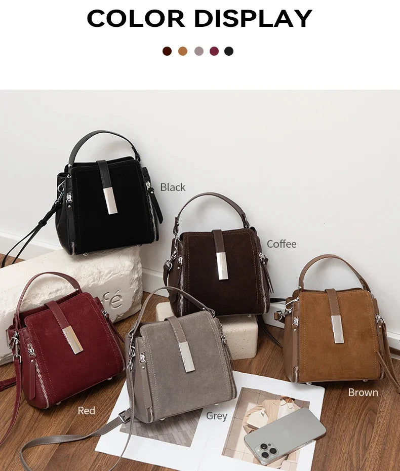 NEW Winter Women's Vintage Natural suede Leather Shoulder Bags Ladies Luxury Designer Cowhide Handbags Female Crossbody Bag