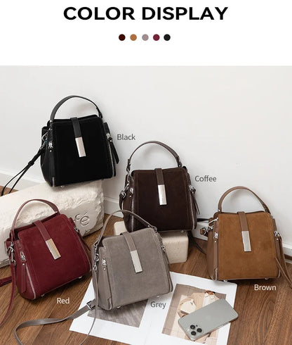 NEW Winter Women's Vintage Natural suede Leather Shoulder Bags Ladies Luxury Designer Cowhide Handbags Female Crossbody Bag