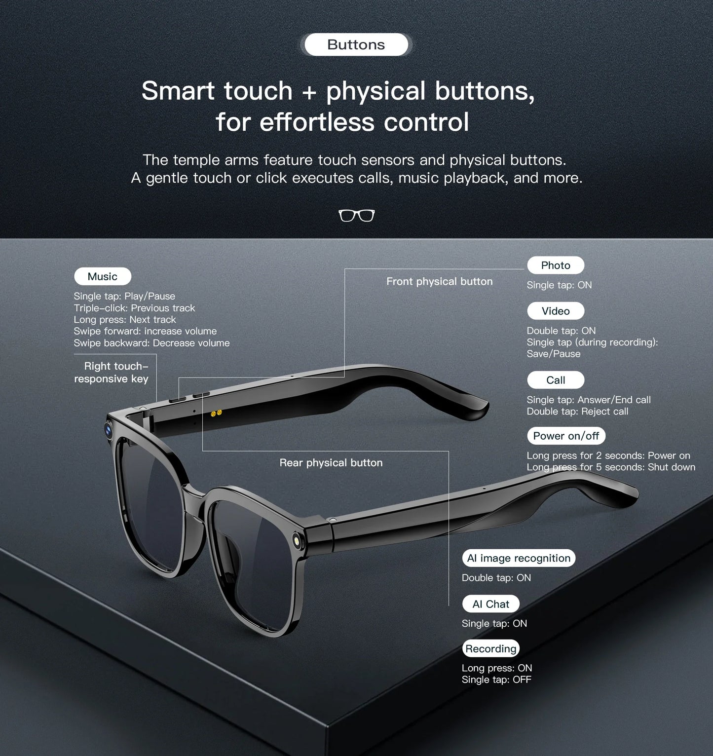 Smart Glasses IP65 Waterproof Connect To Mobile APP Video and Photo Translation AI Language Assistant Bluetooth Smart Glasses