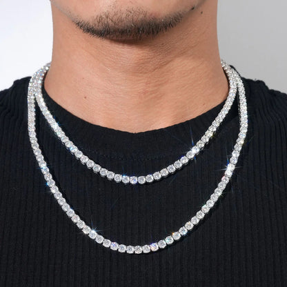 Hip Hop 925 Sterling Silver 3mm 4mm 5mm VVS Moissanite Diamond Necklace Moissanite Tennis Chain