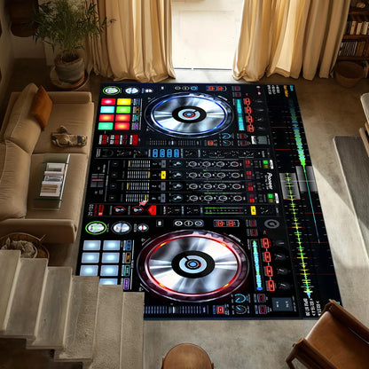 Retro DJ Console Carpet Music Studio Pattern Mat Stylish Area Rug for Living Room Bedroom Home Decoration Home Rugs for Bedroom
