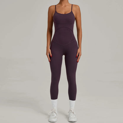 JUREN Fitness Jumpsuit Women Tracksuit Sports Playsuit Running One Piece Yoga Suit Scrunch Backless Set Rompers Gym Clothes