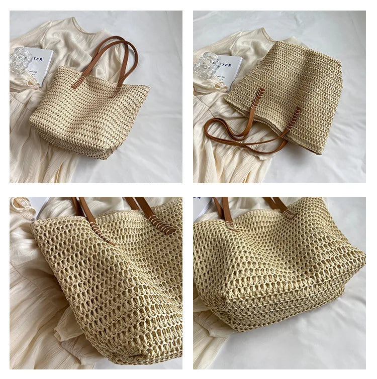 Hand-woven Women's Shoulder Handbag Bohemian 2025 Summer Fashion Straw Beach Tote Bag Travel Shopper Weaving Shopping Bags