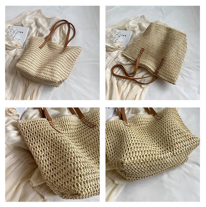 Hand-woven Women's Shoulder Handbag Bohemian 2025 Summer Fashion Straw Beach Tote Bag Travel Shopper Weaving Shopping Bags