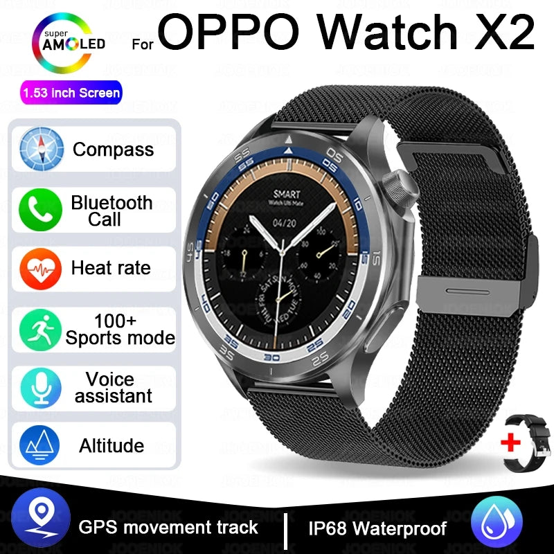 2025 New For OPPO Watch X2 GPS Smart Watch Men High-end Business Men Bluetooth Call IP68 Waterproof Fitness Tracker Smartwatches