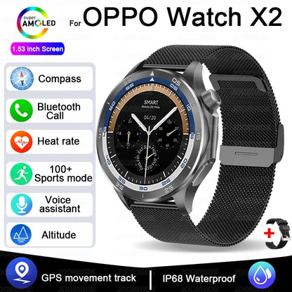 2025 New For OPPO Watch X2 GPS Smart Watch Men High-end Business Men Bluetooth Call IP68 Waterproof Fitness Tracker Smartwatches