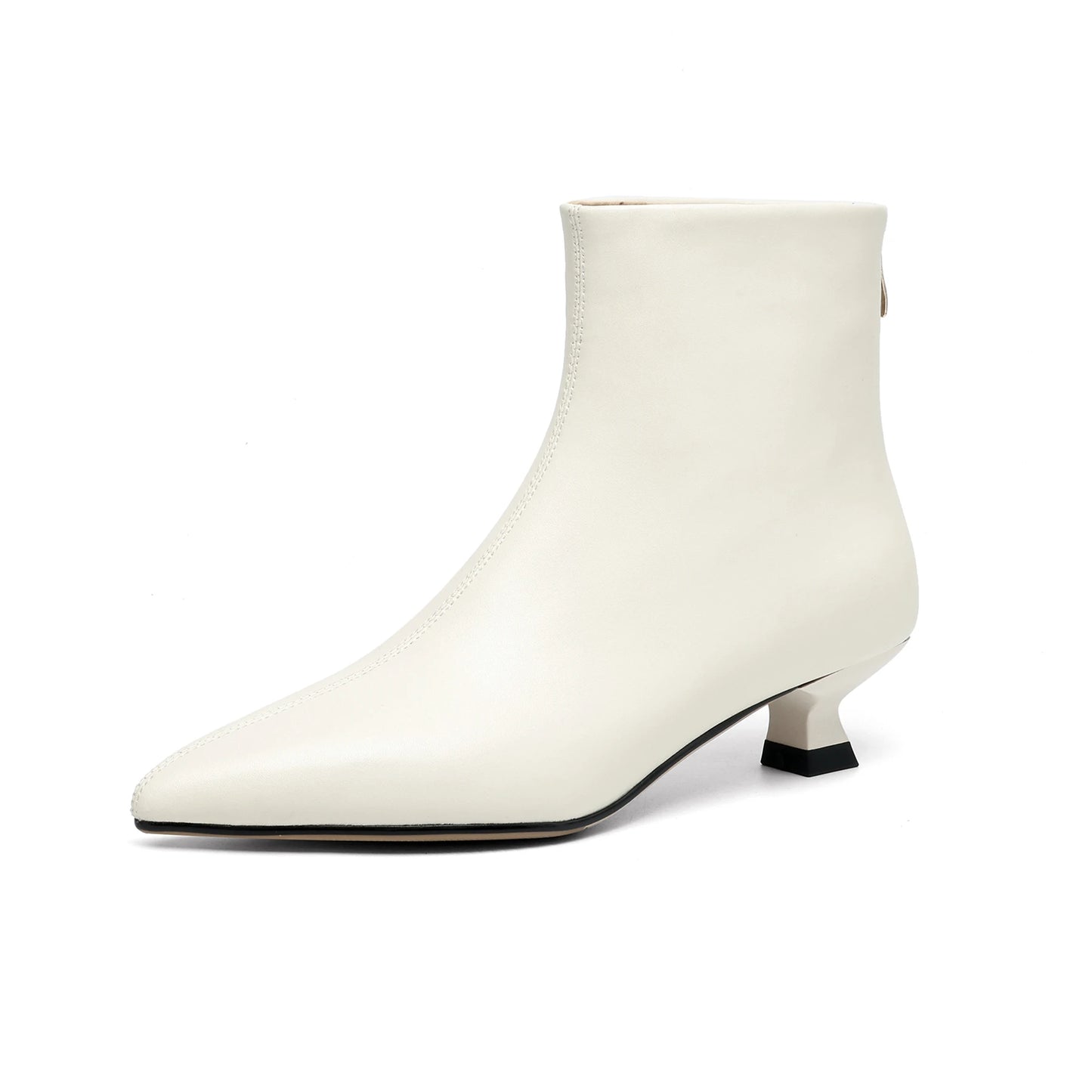 Plus Size 34-42 Genuine Leather Pointed Toe Med Heels Zipper Modern Boots Winter Autumn Shoes Concise Elegant Dress Ankle Boots