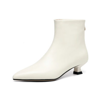 Plus Size 34-42 Genuine Leather Pointed Toe Med Heels Zipper Modern Boots Winter Autumn Shoes Concise Elegant Dress Ankle Boots