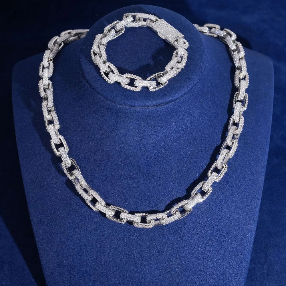 10mm Iced Out D Color Moissanite 3D Box Chain Necklace 925 Sterling Silver Hip Hop Rock Men Cuban Link Necklaces Pass Tester