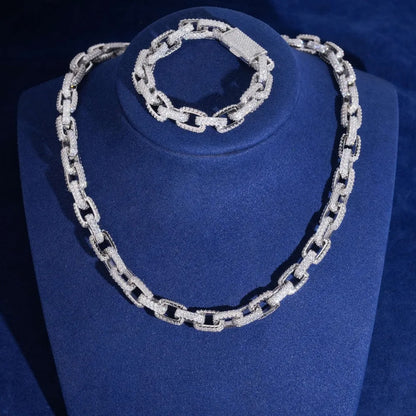 10mm Iced Out D Color Moissanite 3D Box Chain Necklace 925 Sterling Silver Hip Hop Rock Men Cuban Link Necklaces Pass Tester