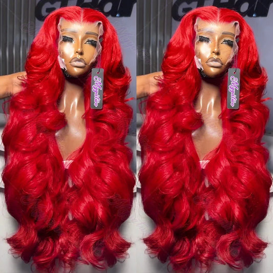 30 38 Inch Hot Red 13x6 Hd Lace Frontal Wigs Human Hair Wig Brazilian Red Colored Body Wave 13x4 Lace Front Wig For Black Women