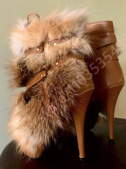 Winter Platform Belt Buckle Soft Fur Short Boots Fashion Show Party Casual Furry Boots New Sexy Women's Stiletto Warm Boots