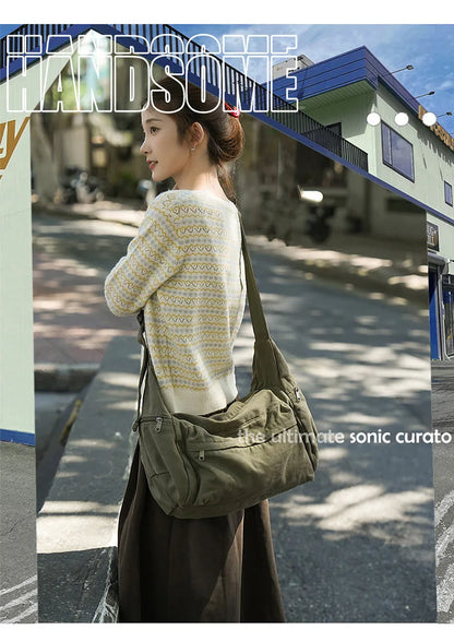 100% Cotton Shoulder Bags Women Large Capacity Canvas Tooling Packages Korea Style Cloth Crossbody Bags Solid Messenger Bags