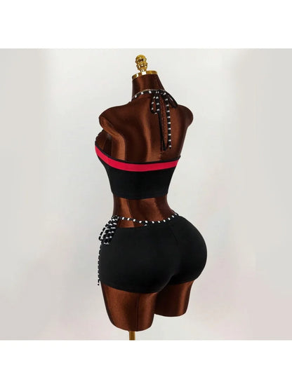 2026 new summer American retro sports Y2K hanging neck shorts two-piece set punk street trend fashion ins personality spicy girl