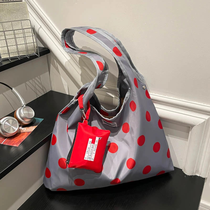 New Large Capacity Tote Handbag Polka Dot Shoulder Bag Fashion Top-Handle Bags Vintage Hobo Bucket Bag Commuting Underarm Pouch