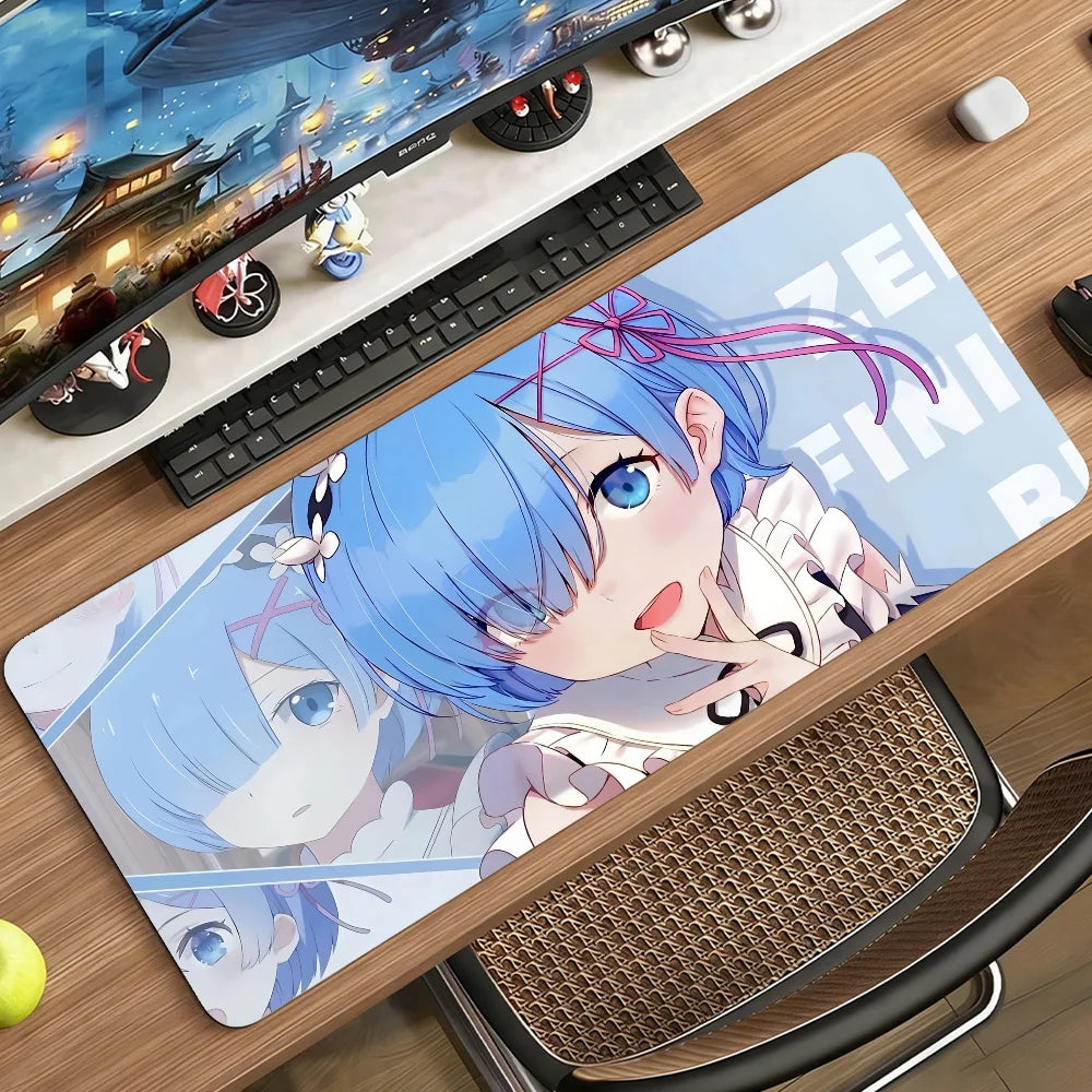 Anime R-Re Zero Rem Mouse Pad Large Non-Slip Waterproof Mat Stitched Edge Keyboard Pad for Gaming Daily Office