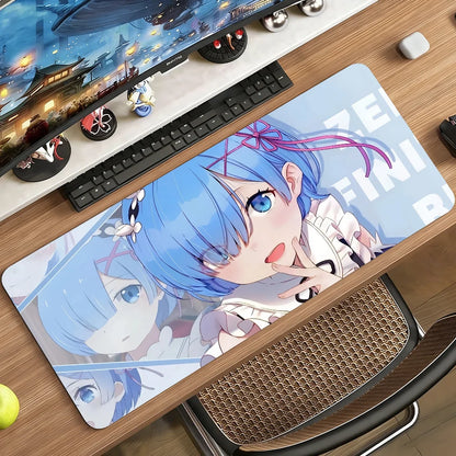 Anime R-Re Zero Rem Mouse Pad Large Non-Slip Waterproof Mat Stitched Edge Keyboard Pad for Gaming Daily Office