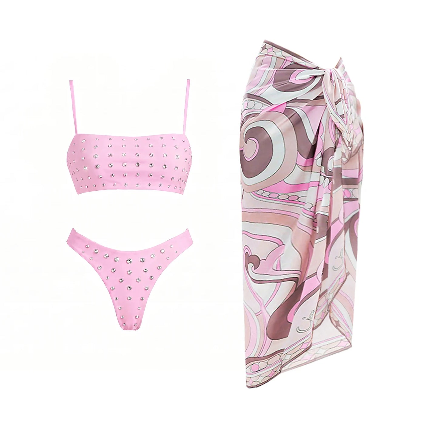 Bandeau Biquini With Cover Up Sexy Women Swimsuit 2026 New Swimwear Push Up Swim Suits Female Off Shoulder Bathingsuit Beachwear