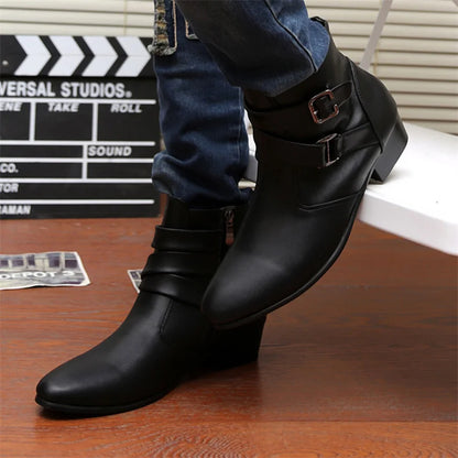 Leather Chelsea Boots Men Designer 2024 White Dress Boots Men Casual High top Buckle Strap Formal Shoes Men Motorcycle Boots