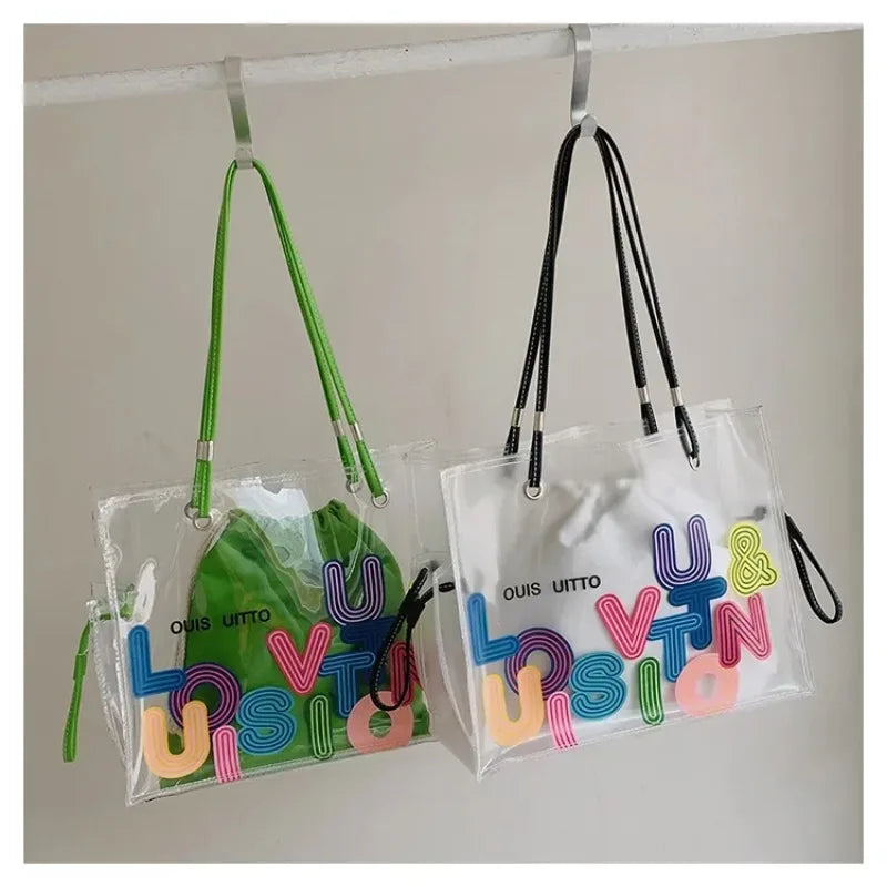 New FashionTransparent Tote Bag for Women Large Capacity Jelly Shoulder Handbag Versatile Casual Crossbody Bag for Spring Summer