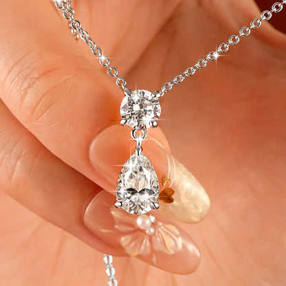 Celestinova 2.5ct GRA Pear Teardrop Moissanite Pendant Necklace Two-Stone Zircon 14K Gold Plated Jewelry for Women