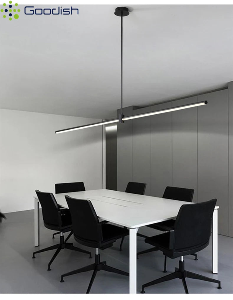 Modern Simplicity Long Linear LED Pendant Lights Strip Hanging Indoor Lamps for Office Table Kitchen  Home Decoration Chandelier