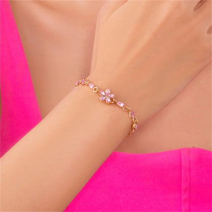 Elegant Crystal Flowers Bracelets For Women Girls Y2K Sweet Sparkling Zircon Floral Plant Chain Bracelet Luxury Wedding Jewelry