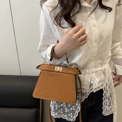 Fashion Embossed Top Handle Bags for Women,Metal Turn Lock Handbag, Adjustable Crossbody Strap,versatile Purse for Daily Outings