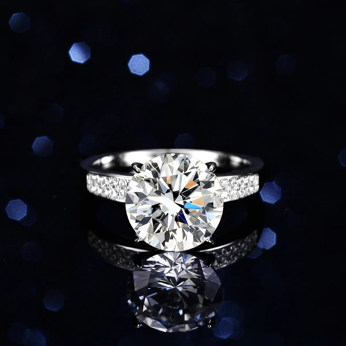 Women's 5 Carat Moissanite Double Row Ring - Classic 4-Prong PT950 Platinum, Elegant Solitaire Wedding Jewelry