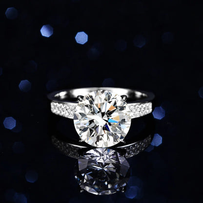 Women's 5 Carat Moissanite Double Row Ring - Classic 4-Prong PT950 Platinum, Elegant Solitaire Wedding Jewelry