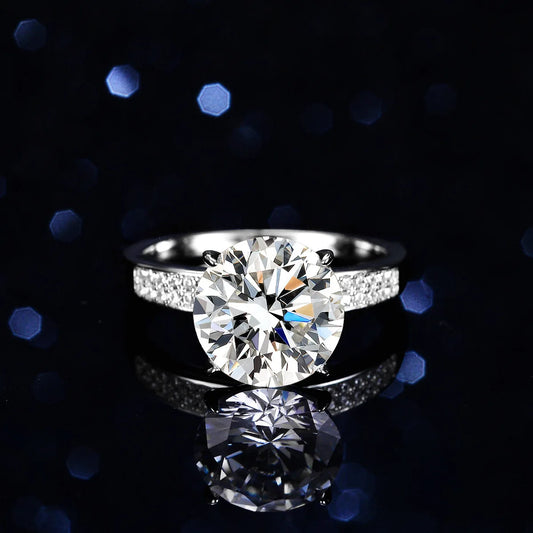 Women's 5 Carat Moissanite Double Row Ring - Classic 4-Prong PT950 Platinum, Elegant Solitaire Wedding Jewelry