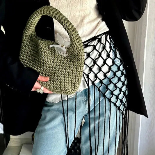 Bohemian Bikini Cover Up Skirt Netted Fringe Scarf Shawl Decorative Tassel Ethnic Handwoven Mesh Tassel Waistband Butt Curtain