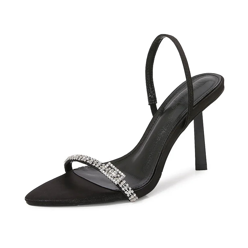 2025 Summer Luxury Rhinestones Narrow band Women Gladiator Sandals Fashion Stiletto High heels Concise Slingback Sandalias Shoes