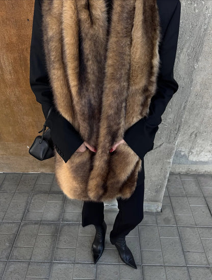 Elegant Luxury Faux Fur Tassel Long Scarf Women Solid Warm All-match Chic Furry Muffler 2026 Autumn Winter Lady Street Scarves
