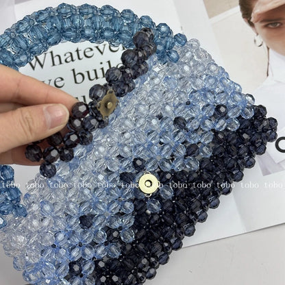 Gradient Blue Beaded Own Design Tote Bags for Women Customized Color Fashion Handbags for 2022 Chain Handle Clutch Evening Bag
